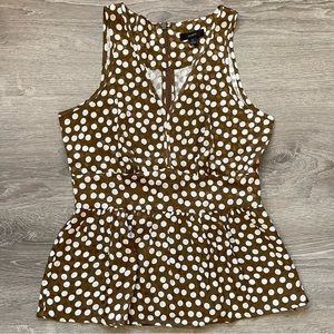 *J Crew V-Neck Peplum Top Dotted Pecan/Ivory